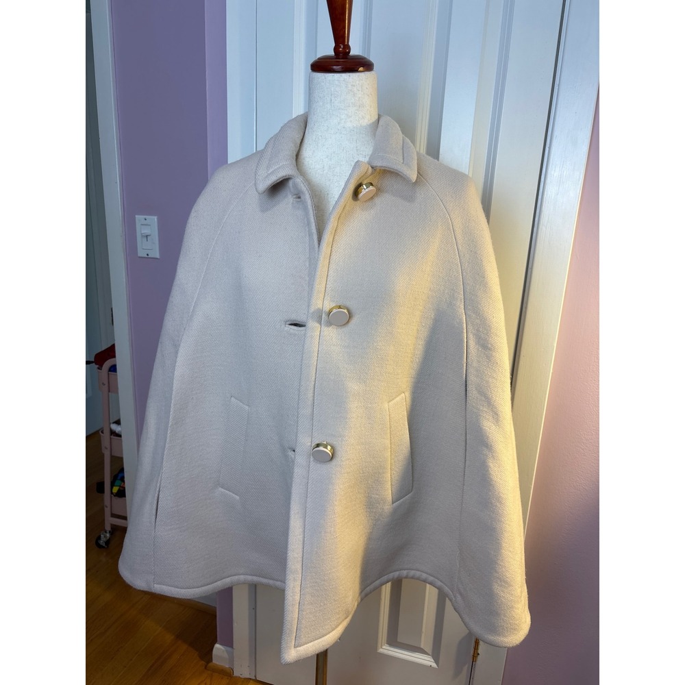 Kate Spade New York Cream Wool Blend Button Front Cape Coat Medium